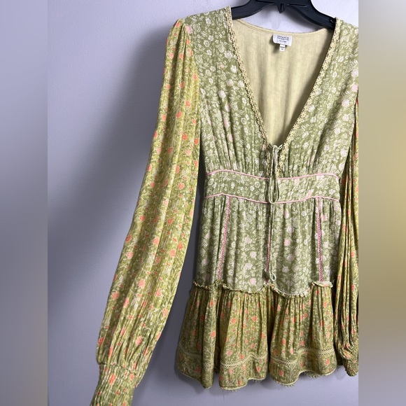 HEMANT & NANDITA Floral Lace-Up Crinkle Mini Dress XS - Picture 7 of 7